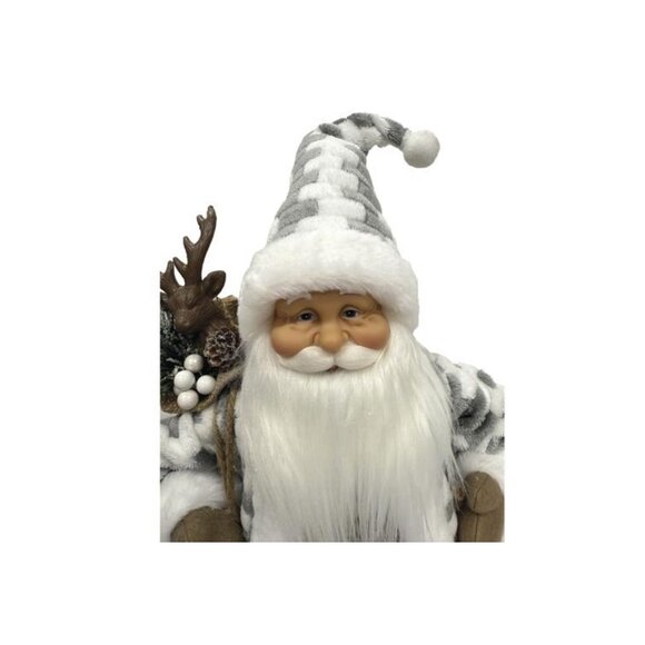 Gray Nordic Santa 18" Figurine with Reindeer & Sled Rustic Cabin Decor - Picture 7 of 10